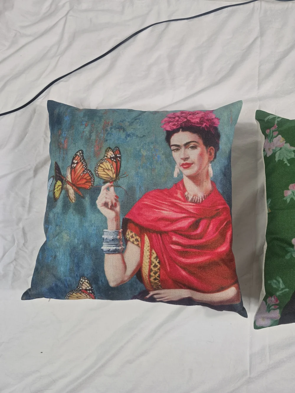 Source Unknown Frida Kahlo Art Pillow Covers in Red, Green, Pink